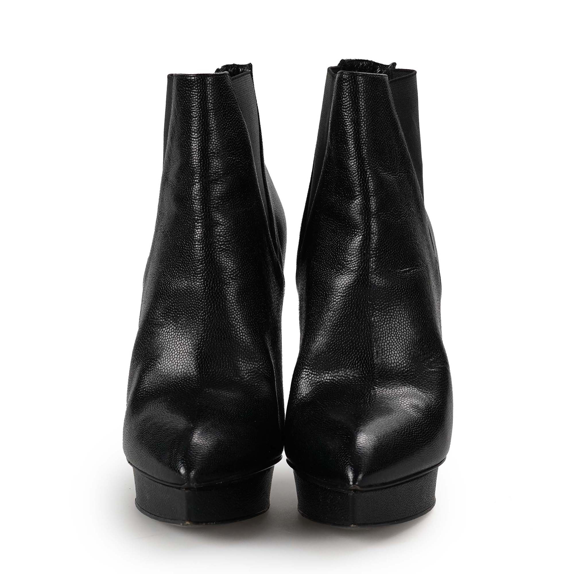 Yves Saint Laurent - Black Grained Leather Ankle Heel Booties